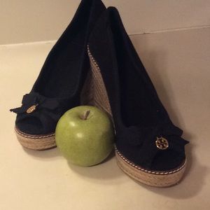 NWT Tory Burch black canvas wedge espadrilles. 8